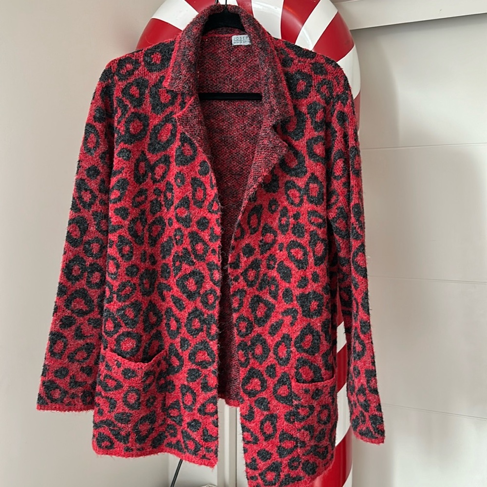 Joseph A Leopard Print Open Front Cardigan Sweater Size Large